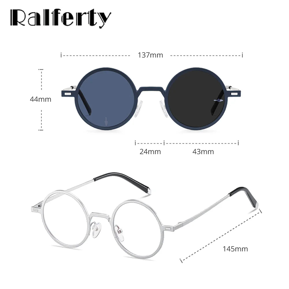 Ralferty Women's Full Rim Round Steel Eyeglasses Clip On Sunglasses 725204