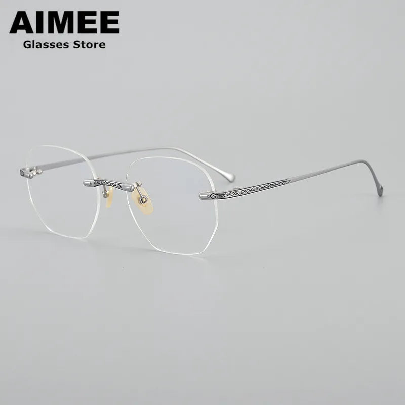 Aimee Men's Rimless Polygon Square Titanium Eyeglasses 5932 Rimless Aimee   