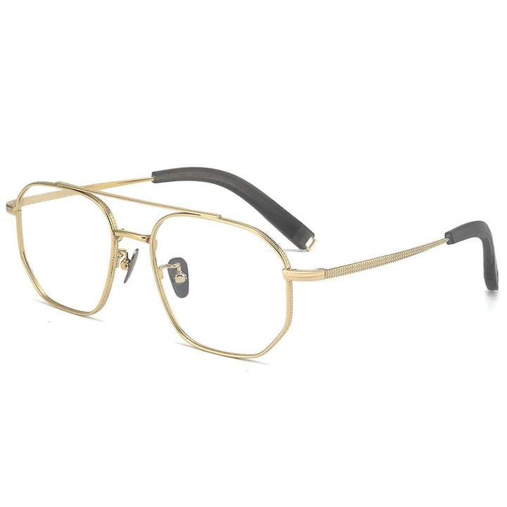 Hdcrafter Men's Full Rim Oval Double Bridge Titanium Eyeglasses 07518 Full Rim Hdcrafter Eyeglasses Gold  