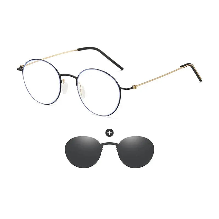 Gmei 790914 Unisex Full Rim Round Steel Frames Clip On Sunglasses FuzWeb