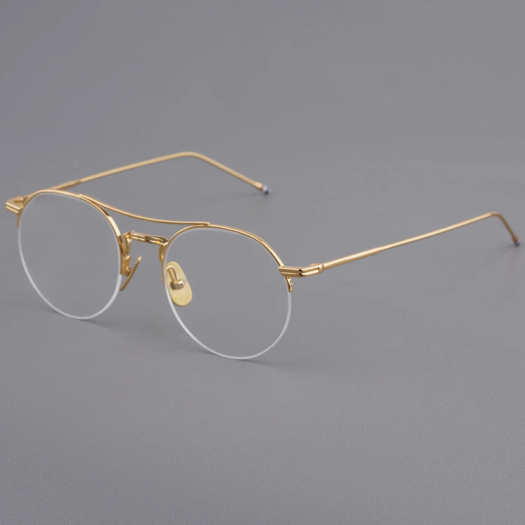 Bobbie Unisex Semi Rim Round Double Bridge Titanium Eyeglasses Clip On Sunglasses 612903