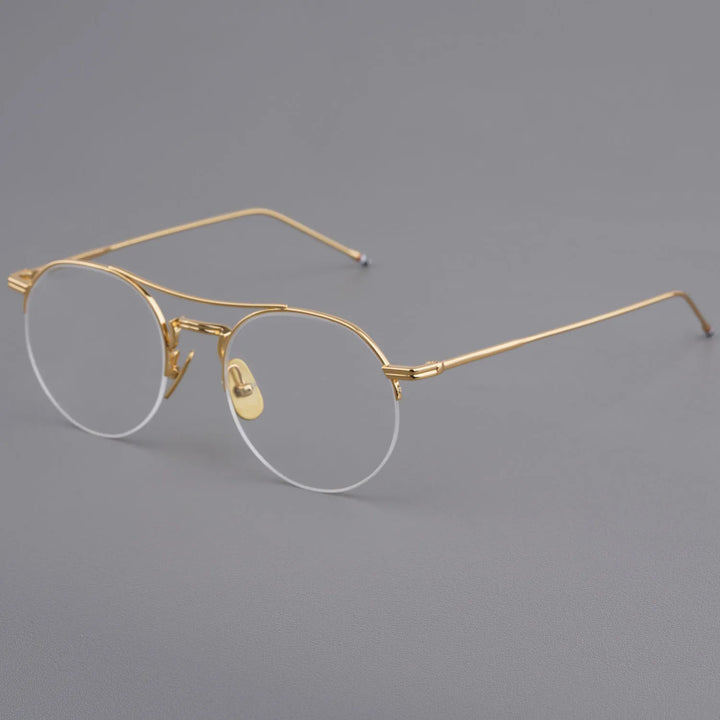 Bobbie Unisex Semi Rim Round Double Bridge Titanium Eyeglasses Clip On Sunglasses 612903