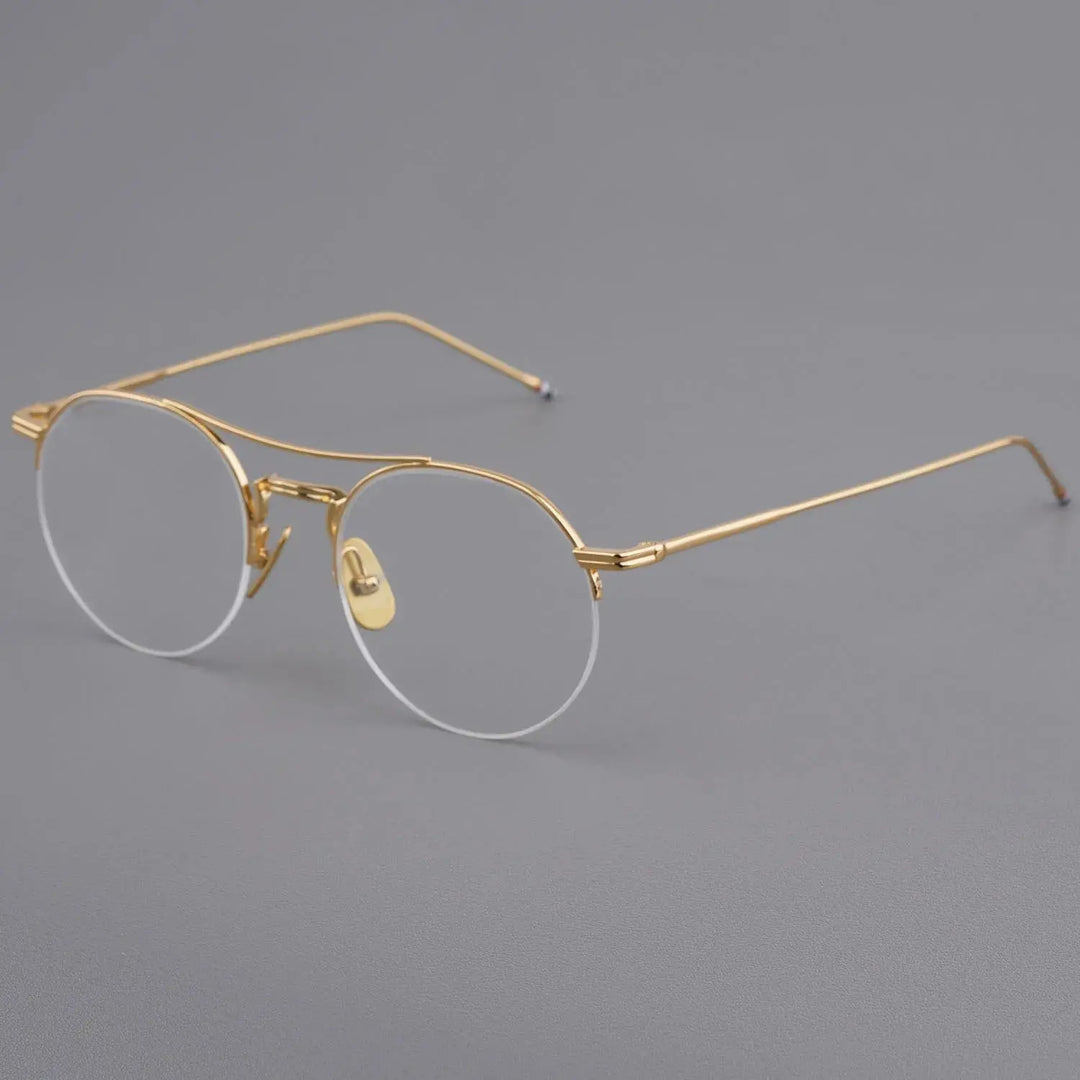 Bobbie Unisex Full Rim Round Double Bridge Titanium Eyeglasses 903000 FuzWeb
