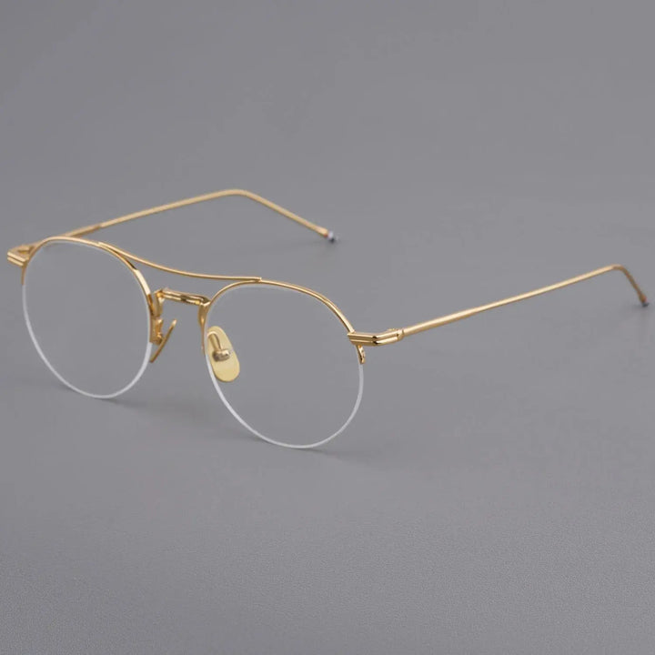 Bobbie Unisex Full Rim Round Double Bridge Titanium Eyeglasses 903000 FuzWeb