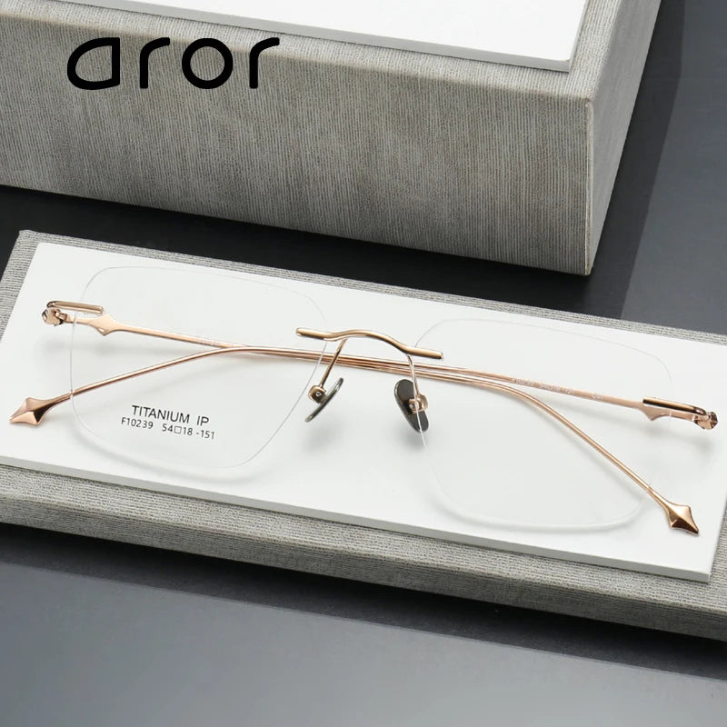 Aror Unisex Rimless Square Titanium Eyeglasses ﻿14239 Rimless Aror