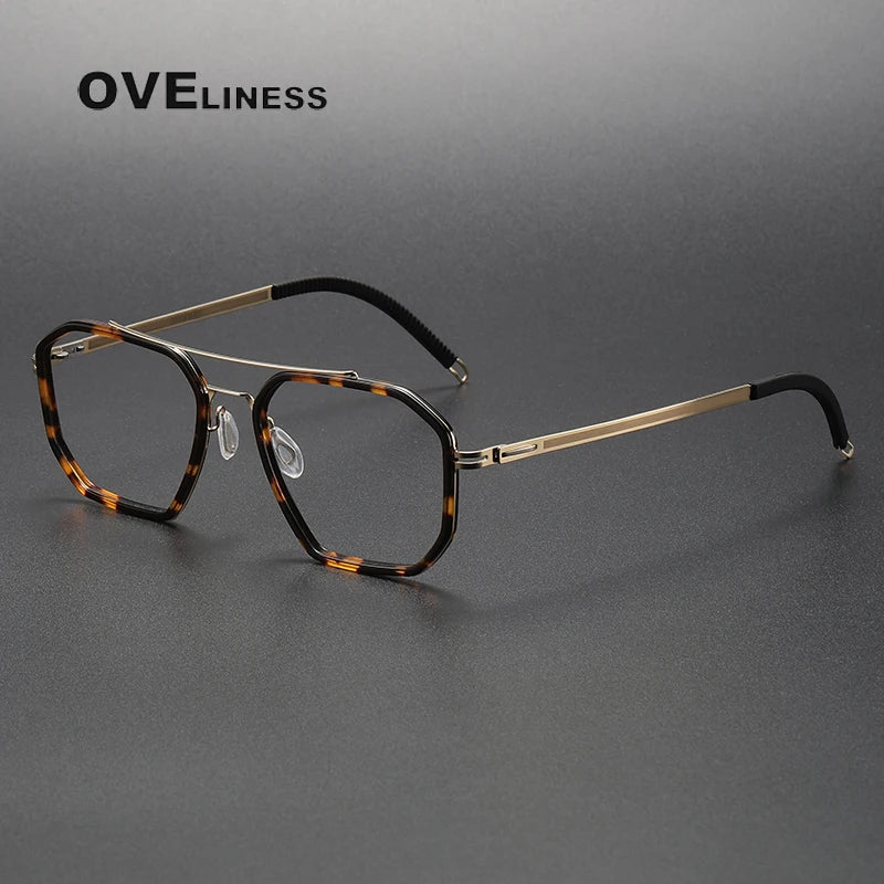 Oveliness Women's Full Rim Oval Double Bridge Acetate Titanium Eyeglasses 8202316