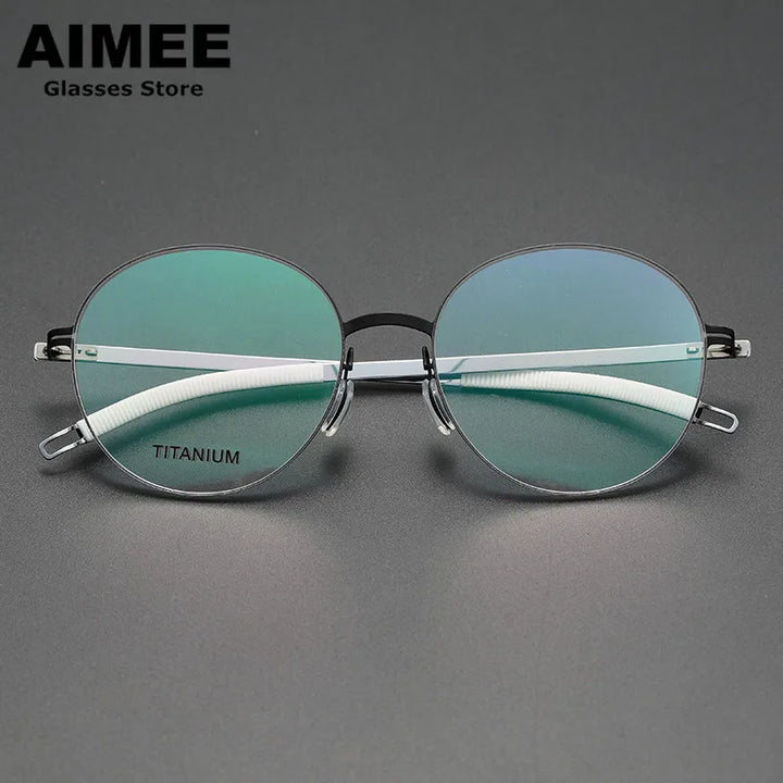 Aimee Unisex Full Rim Round Screwless Titanium Acetate Eyeglasses 2537 Full Rim Aimee Black-Silver  