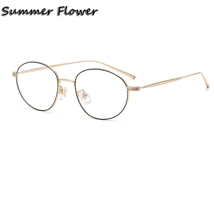 Summer Flower Women's Full Rim Oval Titanium Eyeglasses 85797 Full Rim Summer Flower Black Gold