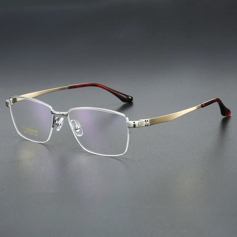 Muzz Men's Semi Rim Big Square Brow Line Titanium Eyeglasses 82913