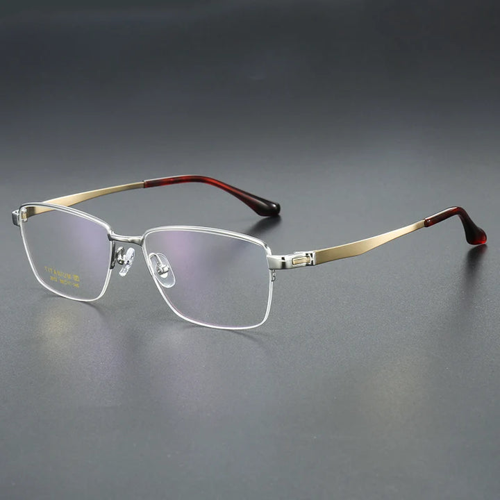 Muzz Men's Semi Rim Big Square Brow Line Titanium Eyeglasses 82913