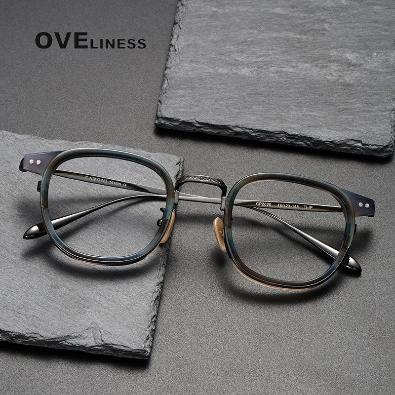 Oveliness Unisex Full Rim Square Acetate Titanium Eyeglasses Og001 Full Rim Oveliness   