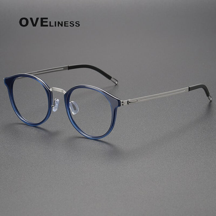 Oveliness Unisex Full Rim Oval Titanium Eyeglasses 8202306 Full Rim Oveliness blue silver  