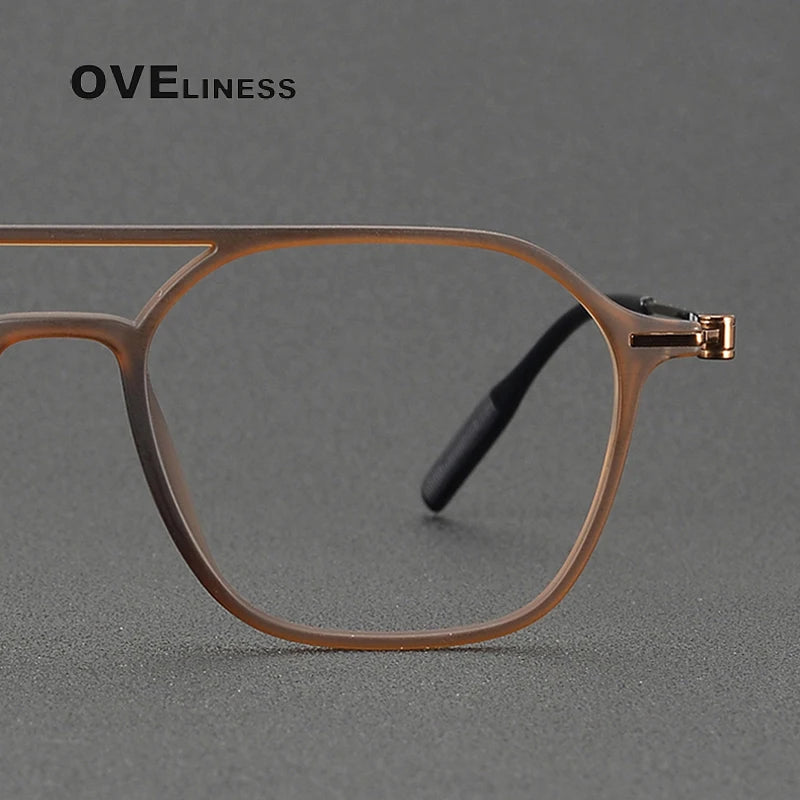 Oveliness Women's Full Rim Square Double Bridge Titanium Ultem Eyeglasses 8671 Full Rim Oveliness   