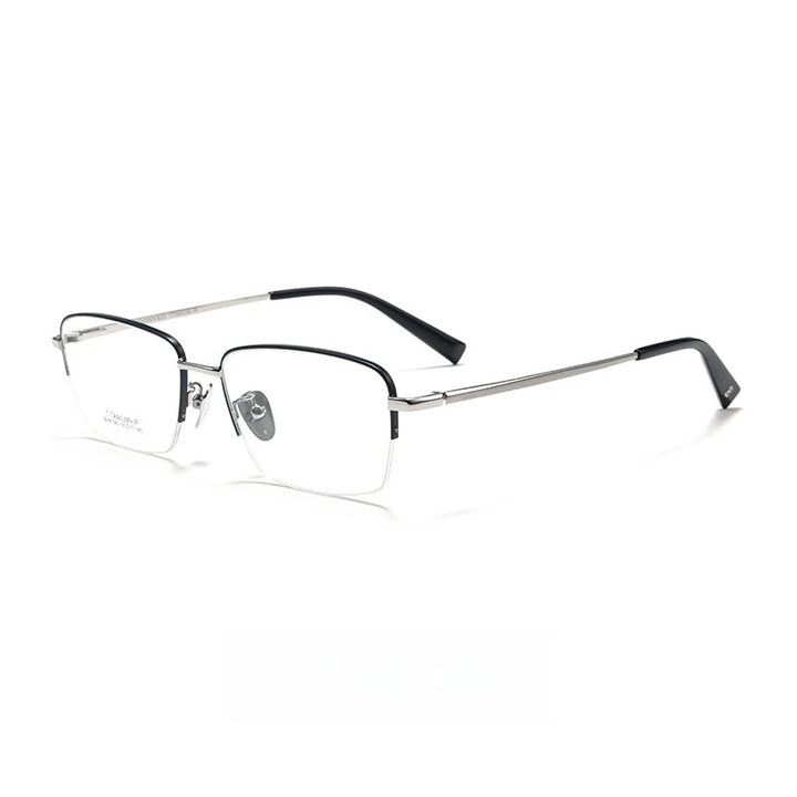 Yimaruili Men's Semi Rim Square Titanium Eyeglasses 81042 Semi Rim Yimaruili Eyeglasses Blue Silver