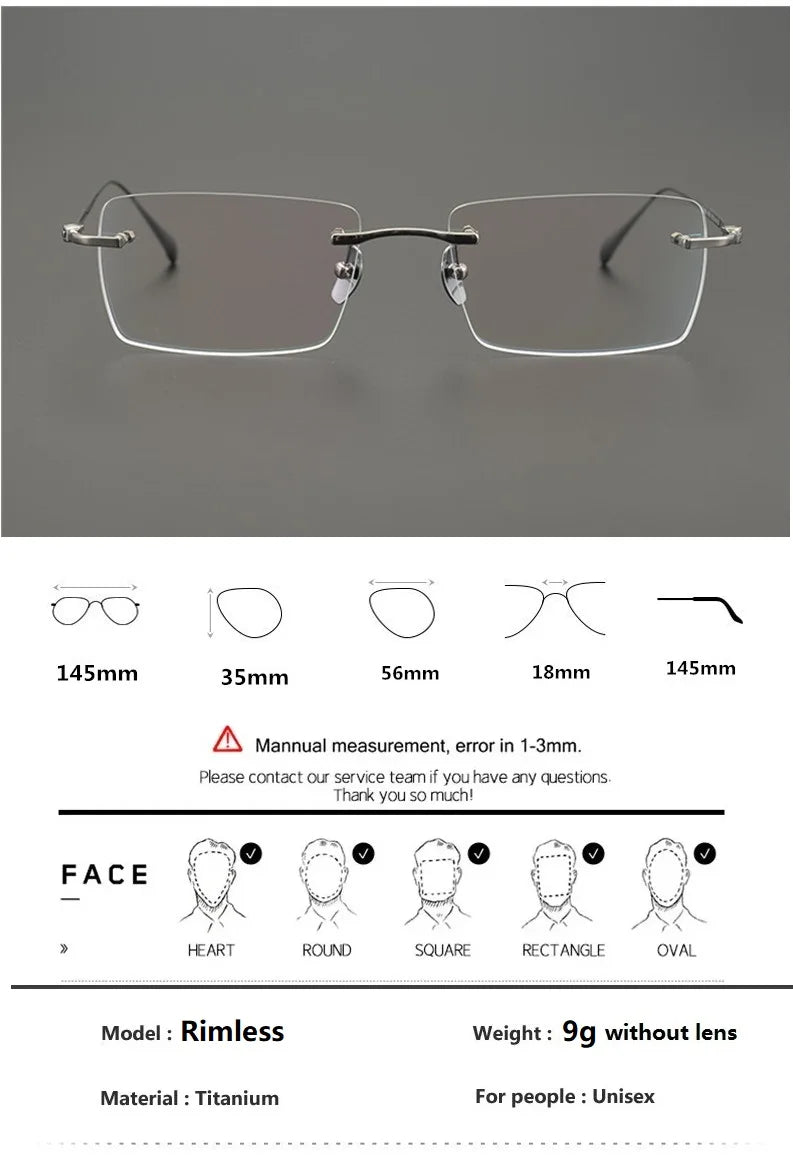 Bobbie Unisex Rimless Square Titanium Eyeglasses 561631