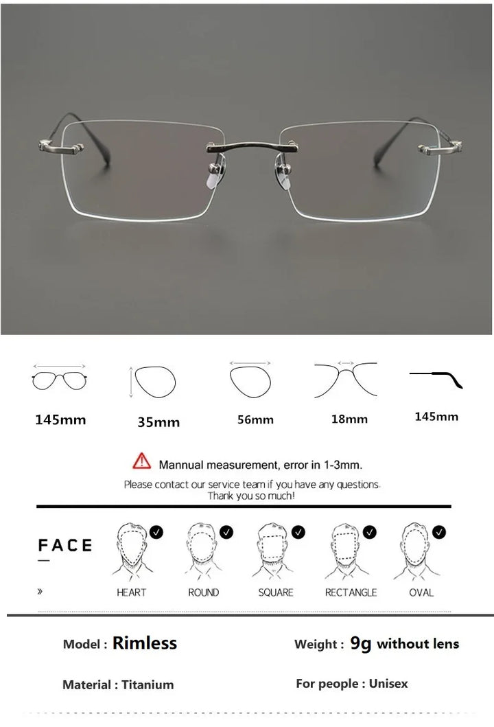 Bobbie Unisex Rimless Square Titanium Eyeglasses 561631