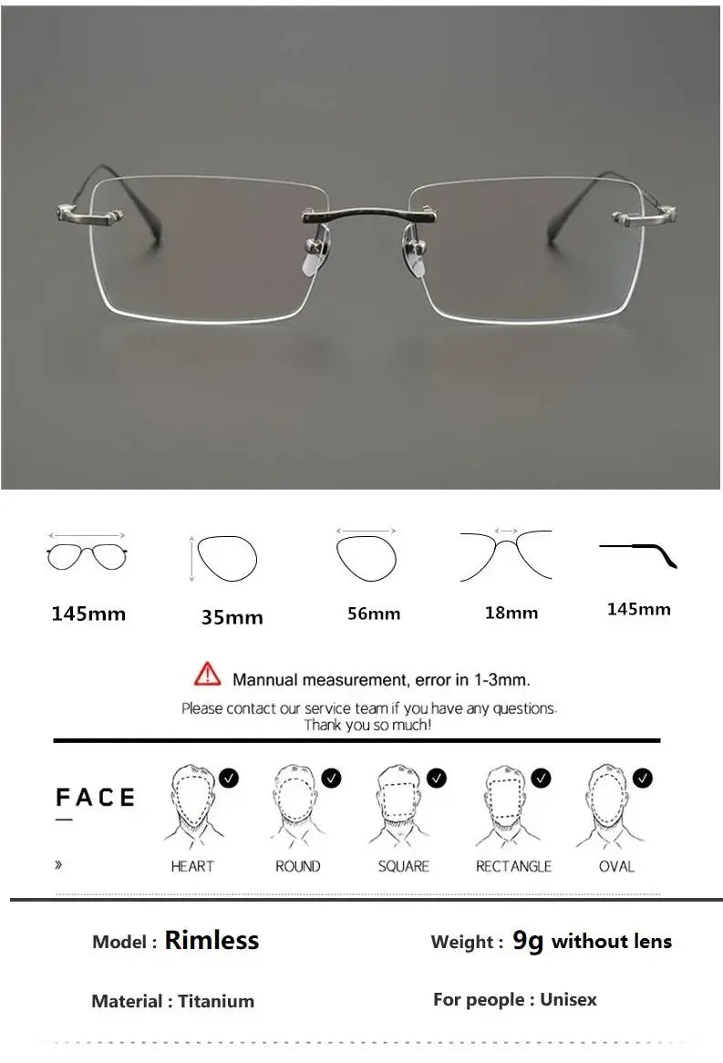 Bobbie Unisex Rimless Square Titanium Eyeglasses 355618 — view 2 | Bobbie at FuzWeb
