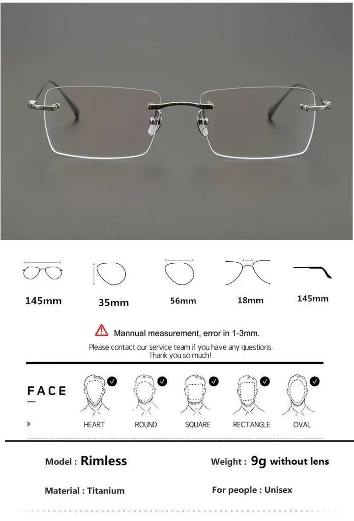Bobbie Unisex Rimless Square Titanium Eyeglasses 355618 — view 2 | Bobbie at FuzWeb