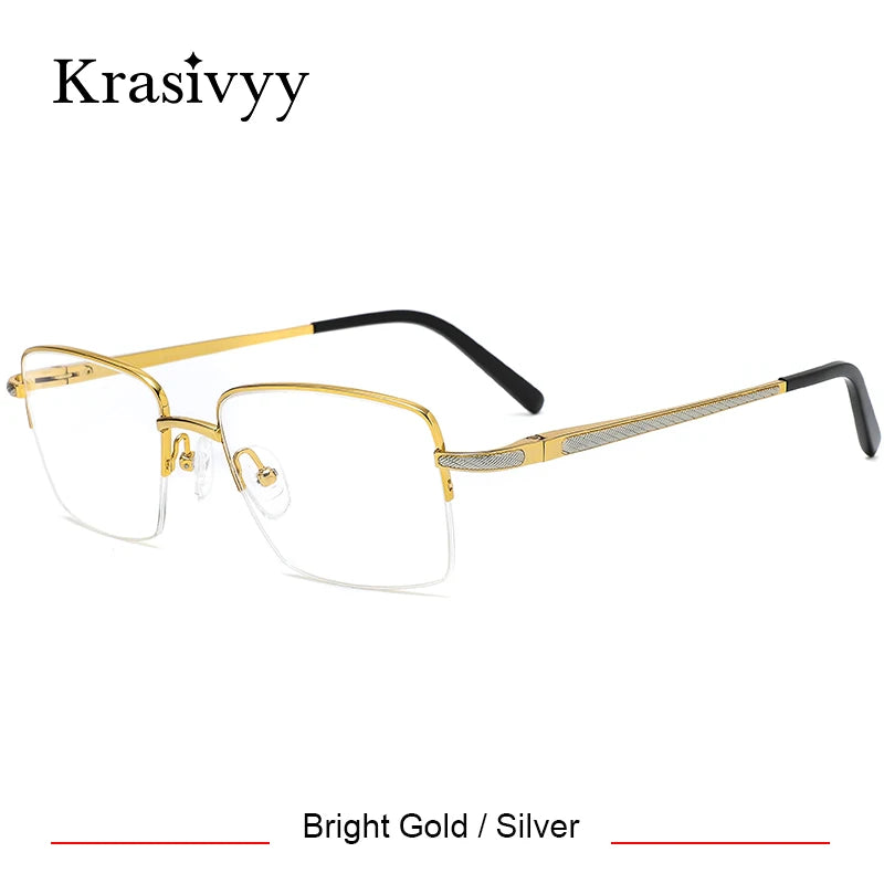 Krasivyy Unisex Semi Rim Big Square Titanium Eyeglasses 50022 Semi Rim Krasivyy Bright Gold Silver