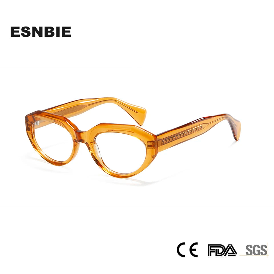 Esnbie Unisex Full Rim Flat Top Oval Cat Eye Acetate Eyeglasses 1945 Full Rim Esnbie   