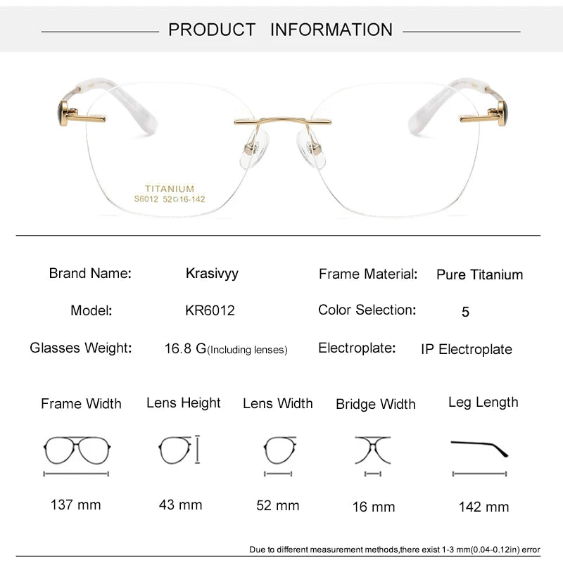 Krasivyy Women's Rimless Flat Top Square Titanium Eyeglasses 6012 Rimless Krasivyy   