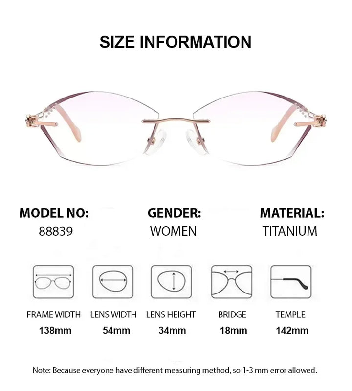 Summer Flower Women's Rimless Oval Cat Eye Titanium Eyeglasses 88839