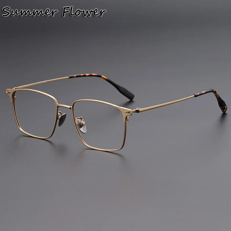 Summer Flower Men's Full Rim Square Brow Line Titanium Eyeglasses 62539