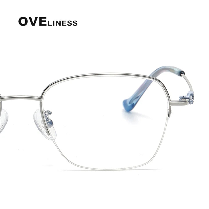 Oveliness Women's Semi Rim Oval Square Titanium Eyeglasses 196005 Semi Rim Oveliness   