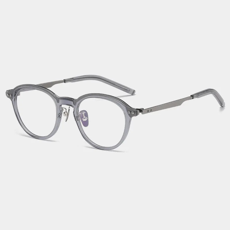 Black Mask Unisex Full Rim Round Acetate Titanium Eyeglasses 94113 Full Rim Black Mask Gray