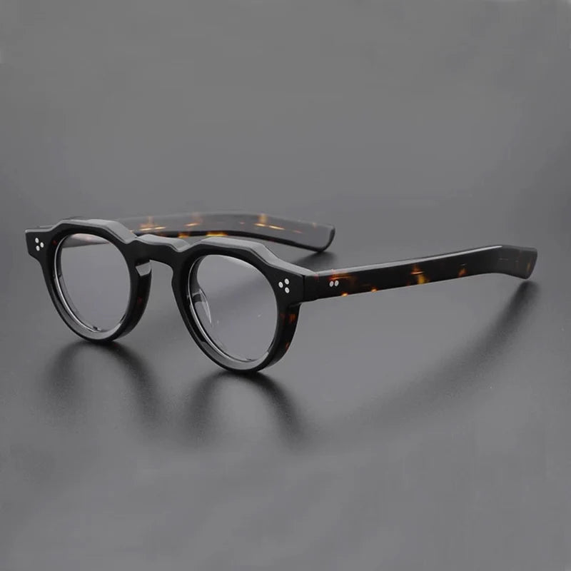 Yujo Unisex Full Rim Flat Top Round Acetate Eyeglasses Y4341 Full Rim Yujo   