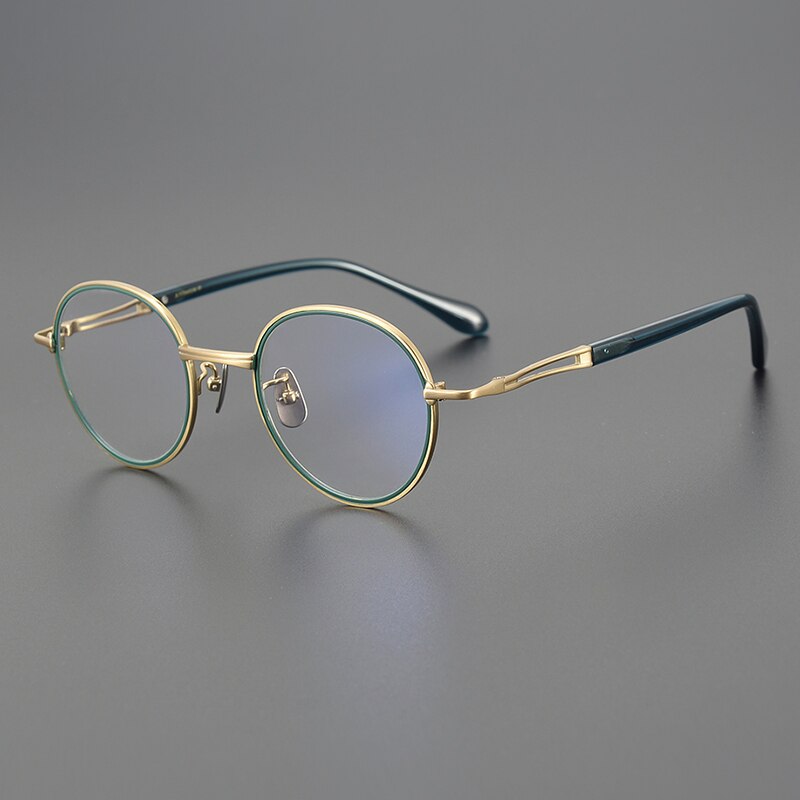 Gatenac Unisex Full Rim Round Titanium Eyeglasses Gxyj1128 Full Rim Gatenac Green Gold  