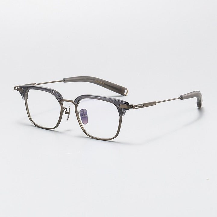 Gatenac Unisex Full Rim Square Acetate Titanium Eyeglasses Gxyj1070 Full Rim Gatenac Gray  