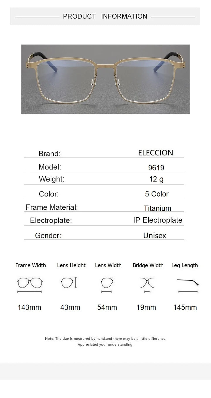 Eleccion Unisex Full Rim Square Titanium Eyelasses 9619