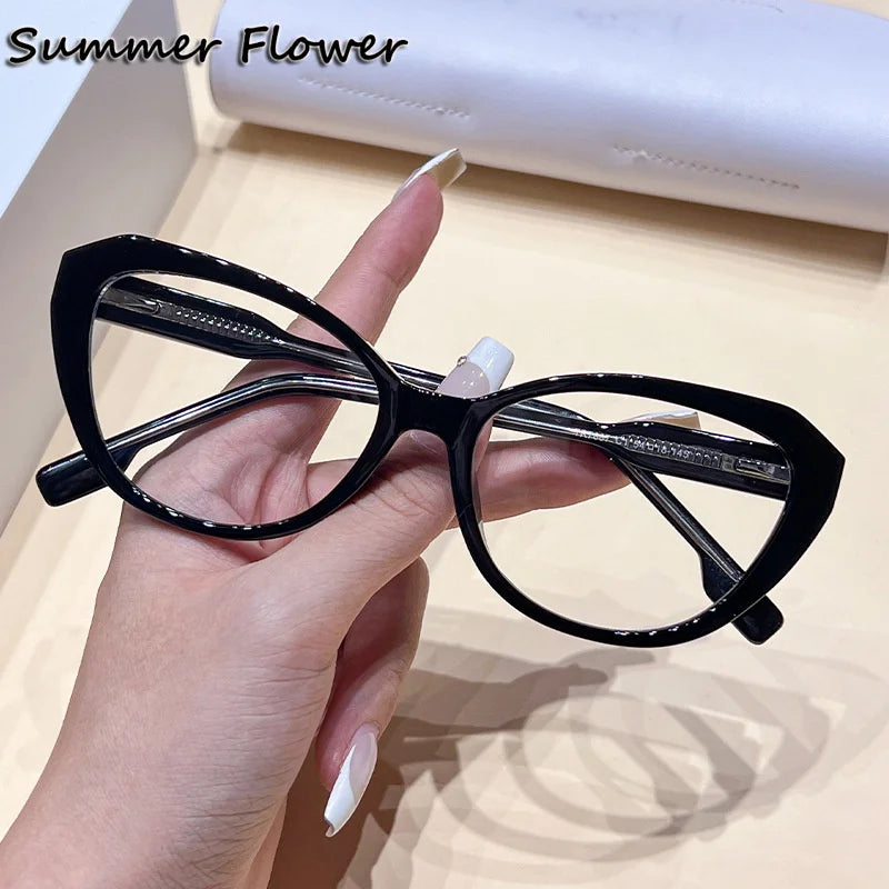 Summer Flower Women's Full Rim Oval Cat Eye Tr 90 Titanium Eyeglasses 87887 Full Rim Summer Flower Black