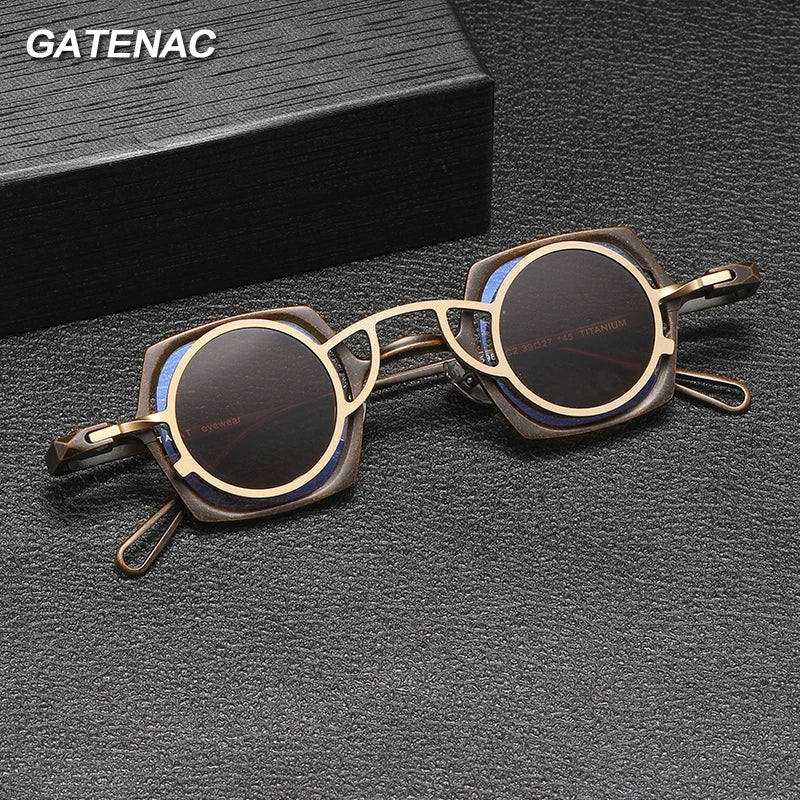 Gatenac Unisex Full Rim Square Titanium Eyeglasses Clip On Sunglasses 1512 Clip On Sunglasses Gatenac   