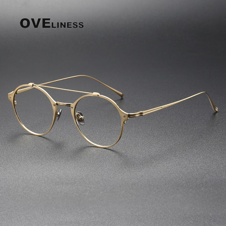 Oveliness Unisex Full Rim Round Double Bridge Titanium Eyeglasses Kj30 Full Rim Oveliness gold  
