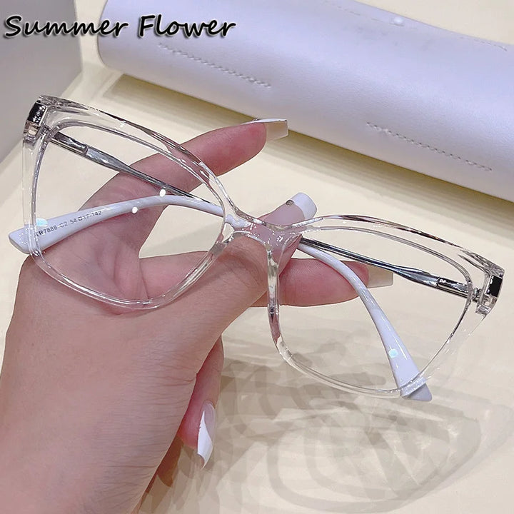 Summer Flower Women's Full Rim Square Cat Eye Tr 90 Titanium Eyeglasses 87888 Full Rim Summer Flower Transparent