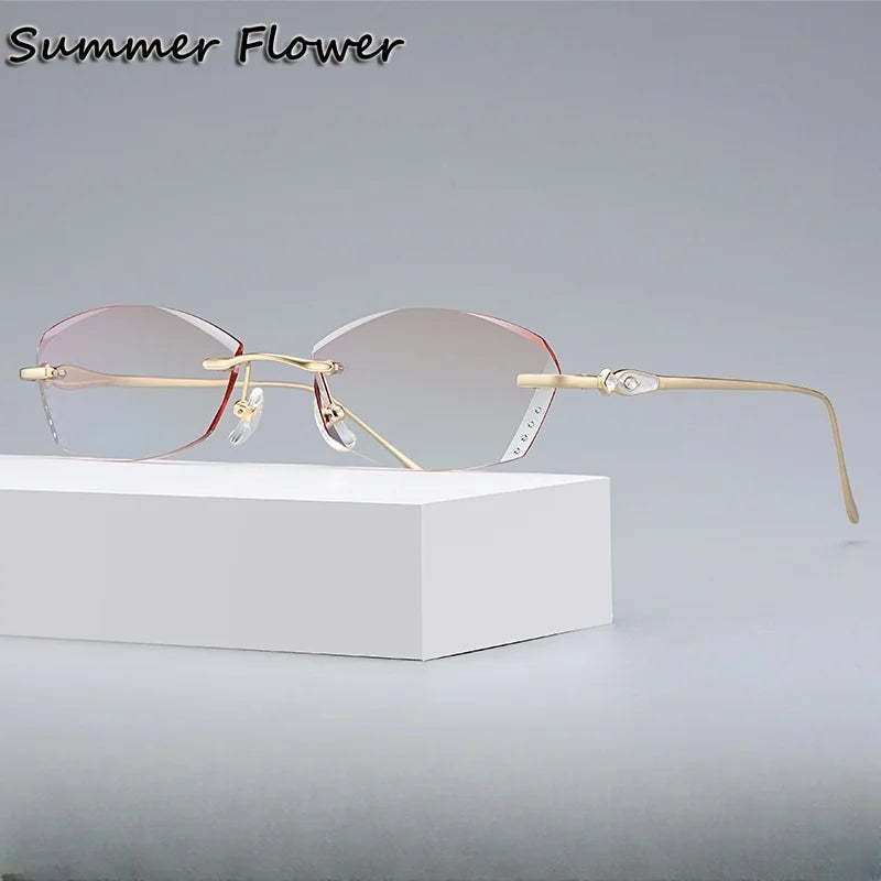 Summer Flower Women's Rimless Butterfly Oval Titanium Eyeglasses 698037