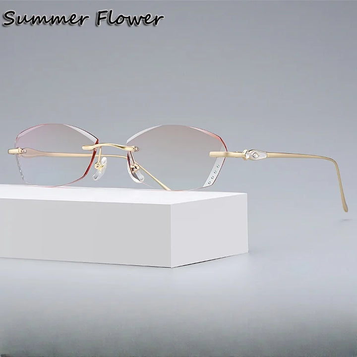 Summer Flower Women's Rimless Butterfly Oval Titanium Eyeglasses 698037