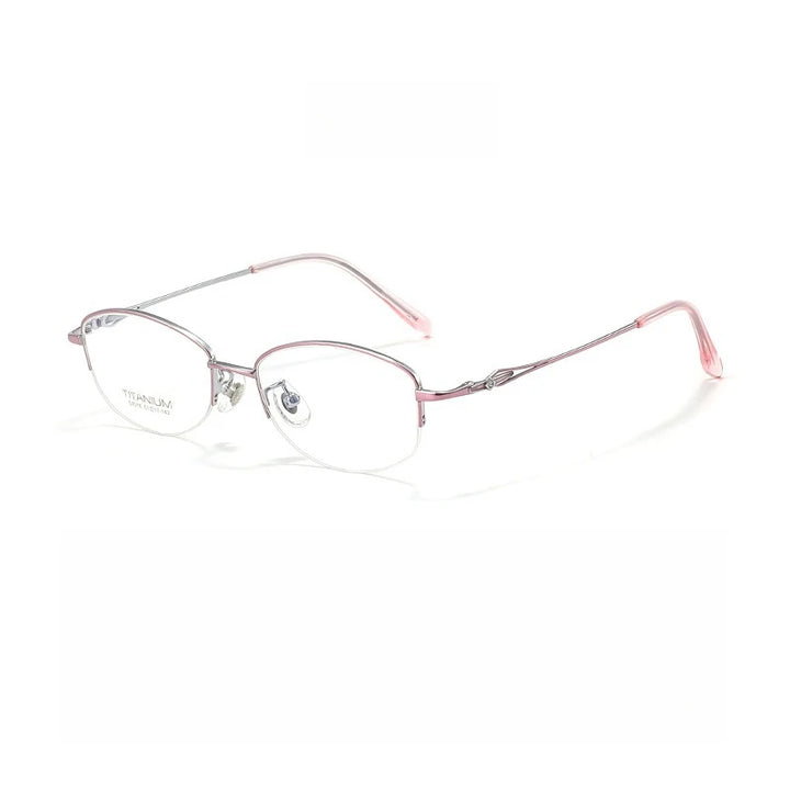 Yimaruili Women's Semi Rim Square Oval Titanium Eyeglasses Y7016 Semi Rim Yimaruili Eyeglasses Pink Silver  