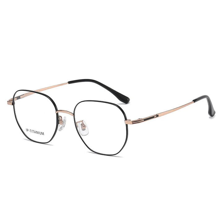 KatKani Unisex Full Rim Polygon Titnaium Alloy Eyeglasses 98447 Full Rim KatKani Eyeglasses Black Gold  