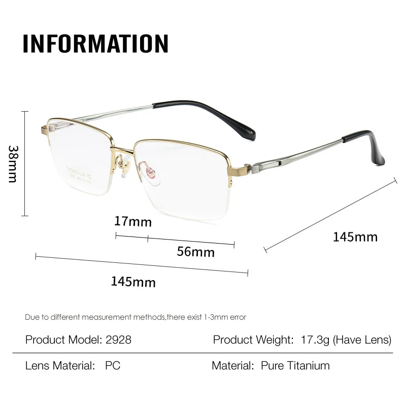 Muzz Men's Semi Rim Polygon Square Titanium Eyeglasses 82928