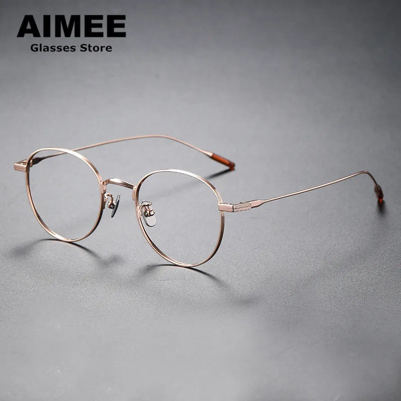 Aimee Unisex Full Rim Round Titanium Eyeglasses 80804 Full Rim Aimee Rose-Golden  