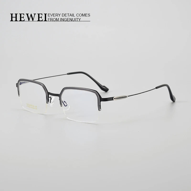 Hewei Unisex Semi Rim Square Titanium Acetate Eyeglasses 4006 Semi Rim Hewei   