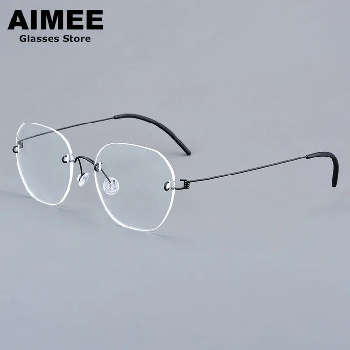 Aimee Women's Rimless Flat Top Oval Screwless Titanium Eyeglasses 92460 Rimless Aimee Black