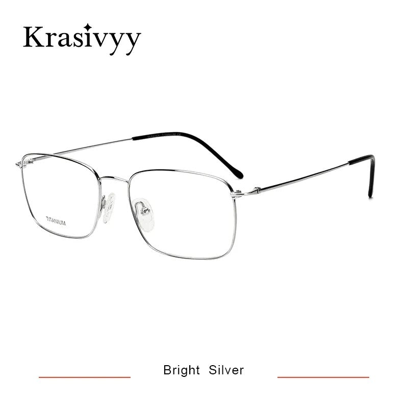 Krasivyy Men's Full Rim Square Titanium Eyeglasses Kr8407 Full Rim Krasivyy Bright Silver  