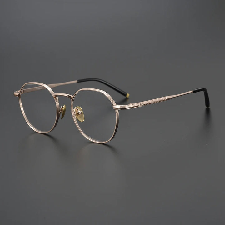 Black Mask Unisex Full Rim Titanium Round Eyeglasses 13850 Full Rim Black Mask Rose-Gold  