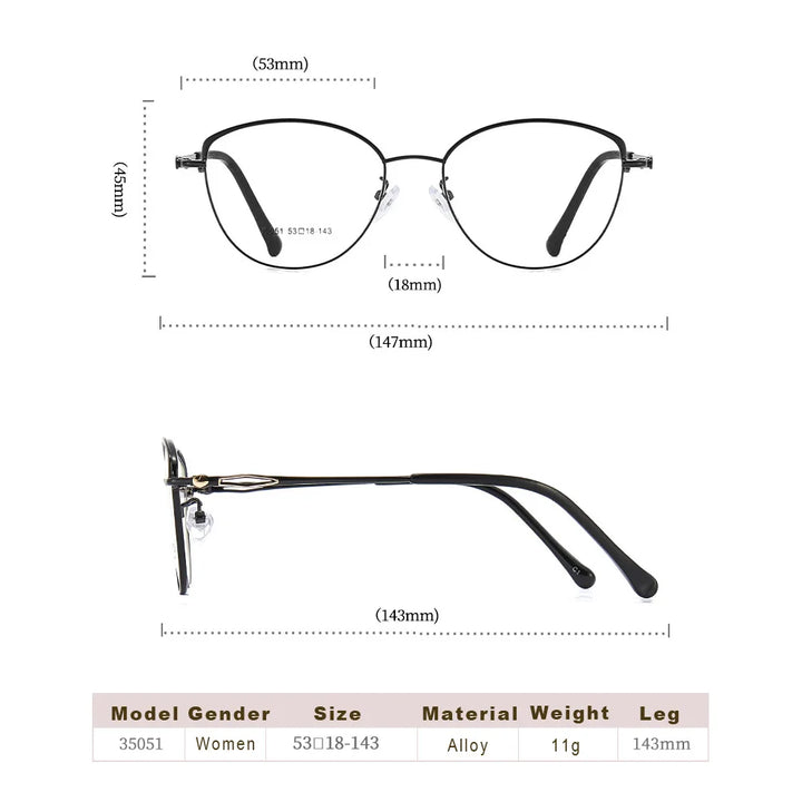 Gmei Optical 35051 women's cat eye alloy prescription eyeglasses — view 2