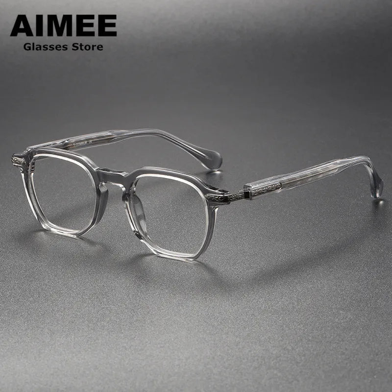 Aimee Unisex Full Rim Polygon Square Titanium Acetate Eyeglasses 85855 Full Rim Aimee Clear-Grey  