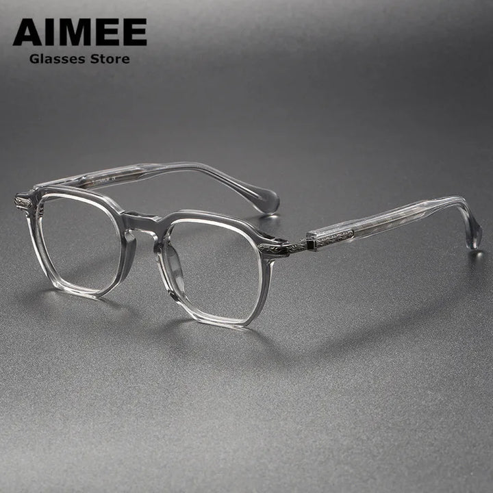 Aimee Unisex Full Rim Polygon Square Titanium Acetate Eyeglasses 85855 Full Rim Aimee Clear-Grey  